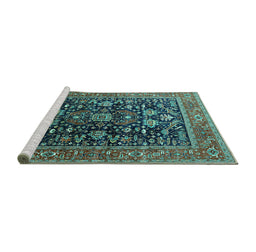 Sideview of Machine Washable Oriental Turquoise Industrial Area Rugs, wshurb2370turq