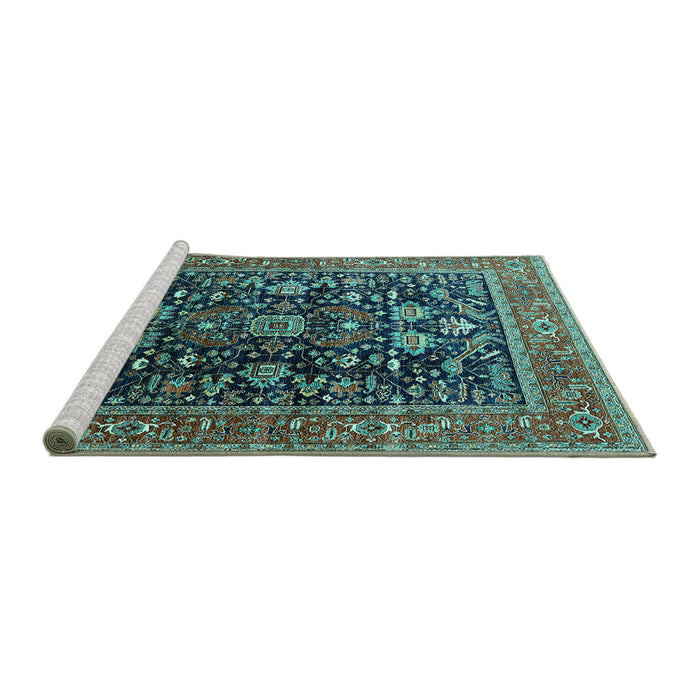 Sideview of Machine Washable Oriental Turquoise Industrial Area Rugs, wshurb2370turq
