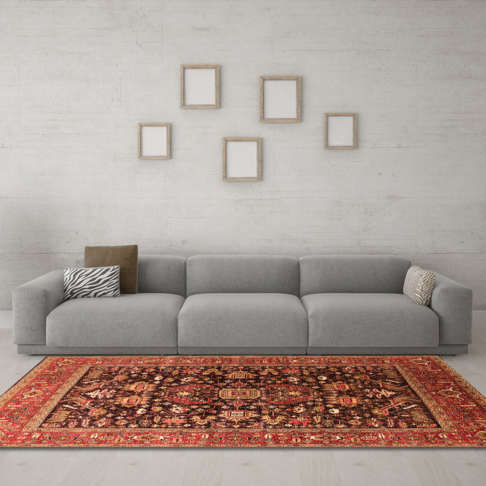 Machine Washable Oriental Orange Industrial Area Rugs in a Living Room, wshurb2370org