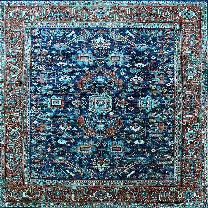 Square Machine Washable Oriental Light Blue Industrial Rug, wshurb2370lblu