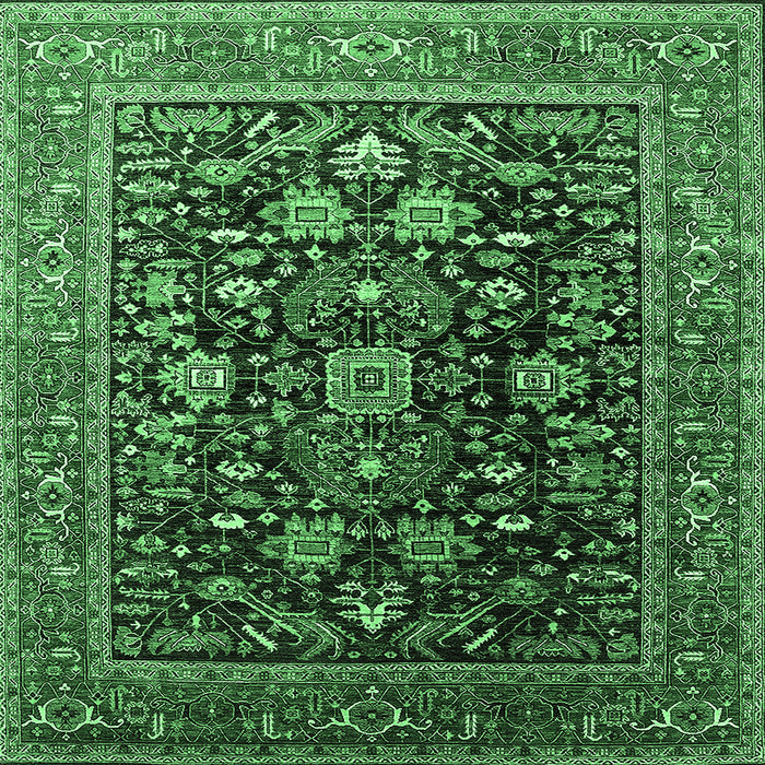 Square Machine Washable Oriental Emerald Green Industrial Area Rugs, wshurb2370emgrn
