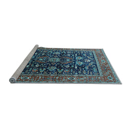 Sideview of Machine Washable Oriental Light Blue Industrial Rug, wshurb2370lblu