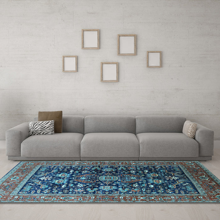 Machine Washable Oriental Light Blue Industrial Rug in a Living Room, wshurb2370lblu