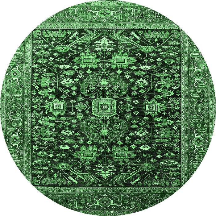 Round Machine Washable Oriental Emerald Green Industrial Area Rugs, wshurb2370emgrn