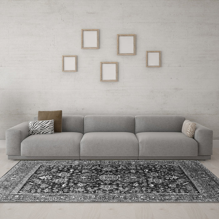 Machine Washable Oriental Gray Industrial Rug in a Living Room,, wshurb2370gry