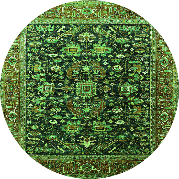 Round Machine Washable Oriental Green Industrial Area Rugs, wshurb2370grn