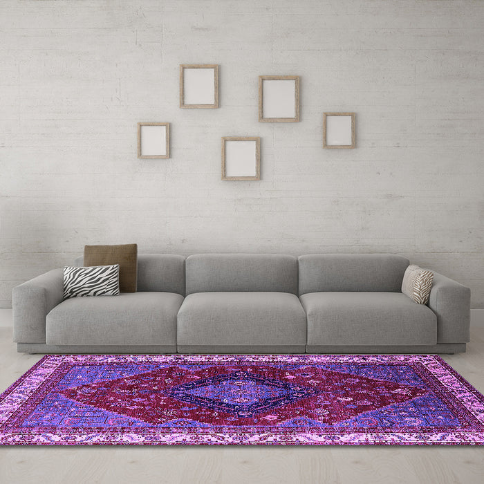 Machine Washable Persian Purple Traditional Area Rugs in a Living Room, wshurb2371pur
