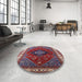 Round Mid-Century Modern Rosy Brown Pink Persian Rug in a Office, urb2371