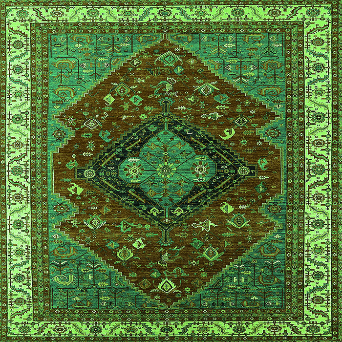 Square Machine Washable Persian Green Traditional Area Rugs, wshurb2371grn