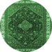 Round Machine Washable Persian Emerald Green Traditional Area Rugs, wshurb2371emgrn