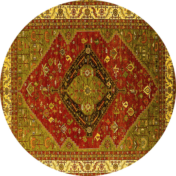 Round Machine Washable Persian Yellow Traditional Rug, wshurb2371yw