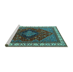Sideview of Machine Washable Persian Turquoise Traditional Area Rugs, wshurb2371turq
