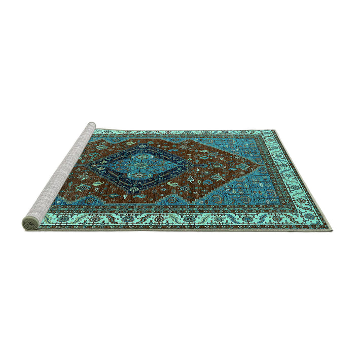 Sideview of Machine Washable Persian Turquoise Traditional Area Rugs, wshurb2371turq