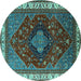 Round Machine Washable Persian Turquoise Traditional Area Rugs, wshurb2371turq