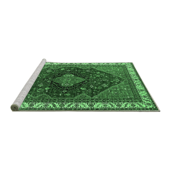 Sideview of Machine Washable Persian Emerald Green Traditional Area Rugs, wshurb2371emgrn