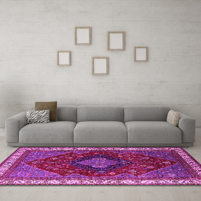 Machine Washable Persian Pink Traditional Rug in a Living Room, wshurb2371pnk