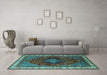 Machine Washable Persian Turquoise Traditional Area Rugs in a Living Room,, wshurb2371turq