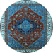 Round Machine Washable Persian Light Blue Traditional Rug, wshurb2371lblu