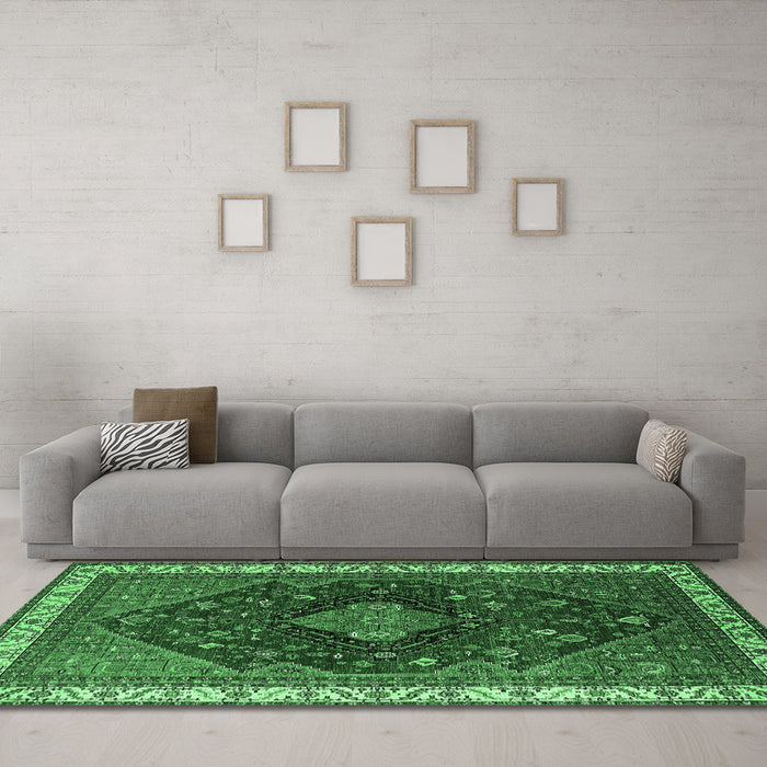 Machine Washable Persian Emerald Green Traditional Area Rugs in a Living Room,, wshurb2371emgrn