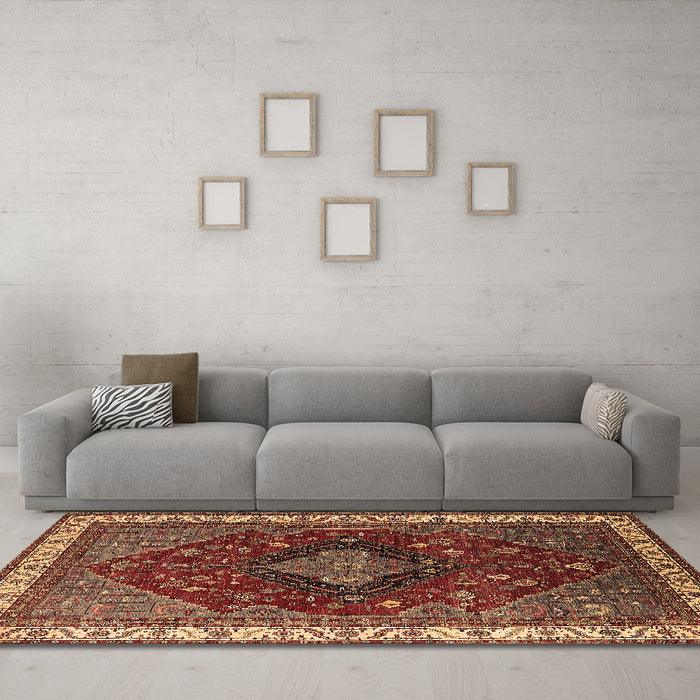 Machine Washable Persian Brown Traditional Rug in a Living Room,, wshurb2371brn