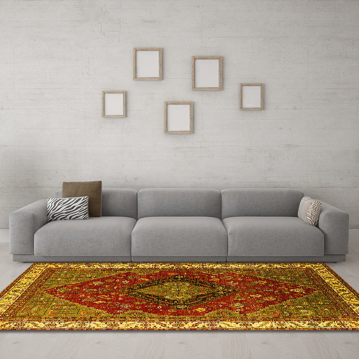 Machine Washable Persian Yellow Traditional Rug in a Living Room, wshurb2371yw