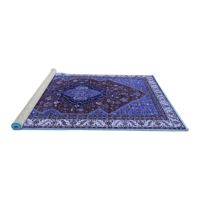 Sideview of Machine Washable Persian Blue Traditional Rug, wshurb2371blu