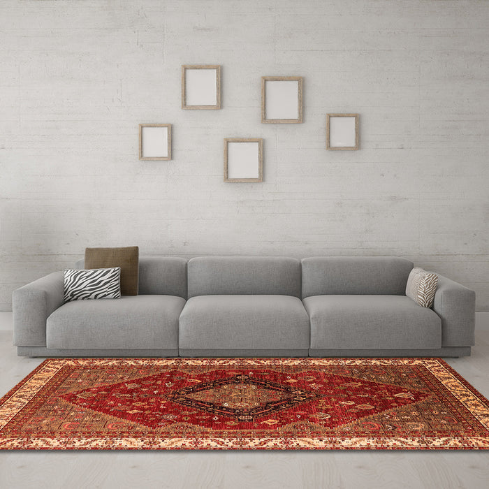 Machine Washable Persian Orange Traditional Area Rugs in a Living Room, wshurb2371org