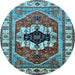 Round Machine Washable Persian Light Blue Traditional Rug, wshurb2372lblu