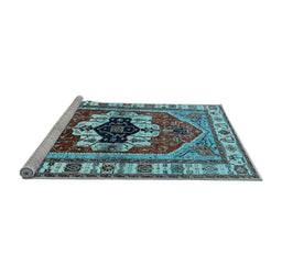 Sideview of Machine Washable Persian Light Blue Traditional Rug, wshurb2372lblu