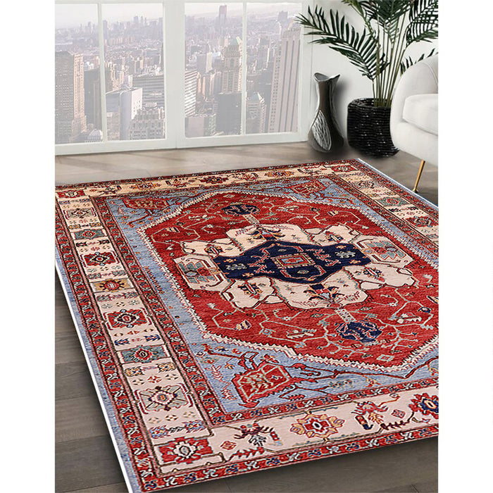 Mid-Century Modern Red Persian Rug in Family Room, urb2372