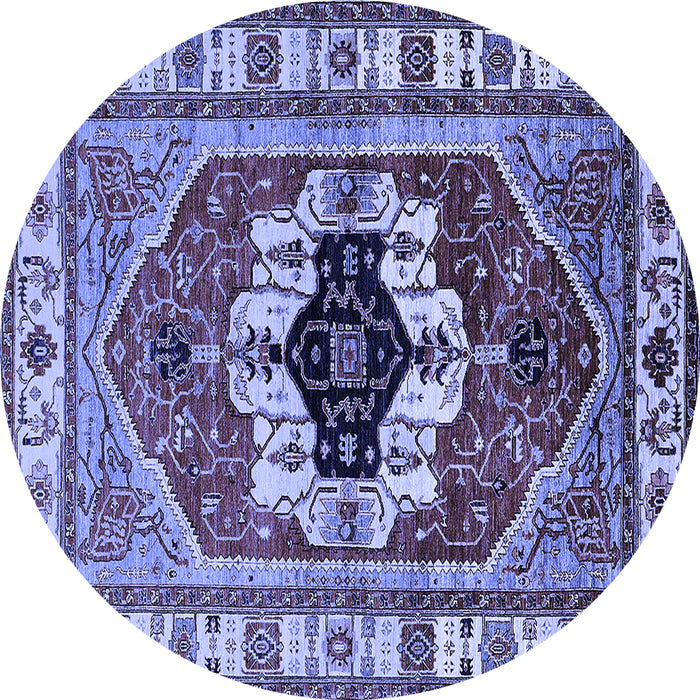 Round Machine Washable Persian Blue Traditional Rug, wshurb2372blu