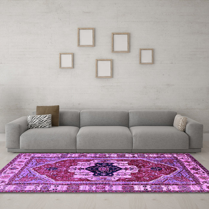 Machine Washable Persian Purple Traditional Area Rugs in a Living Room, wshurb2372pur