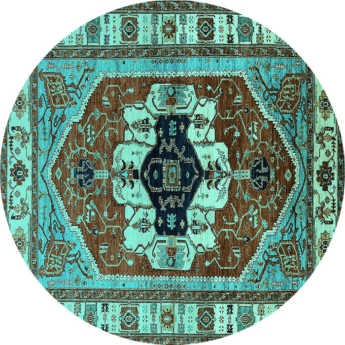 Round Machine Washable Persian Turquoise Traditional Area Rugs, wshurb2372turq