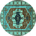 Round Machine Washable Persian Turquoise Traditional Area Rugs, wshurb2372turq