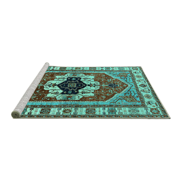 Sideview of Machine Washable Persian Turquoise Traditional Area Rugs, wshurb2372turq