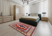 Mid-Century Modern Red Persian Rug in a Bedroom, urb2372