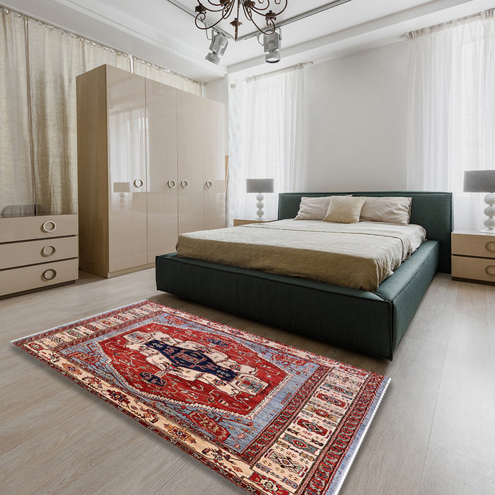 Mid-Century Modern Red Persian Rug in a Bedroom, urb2372