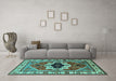 Machine Washable Persian Turquoise Traditional Area Rugs in a Living Room,, wshurb2372turq