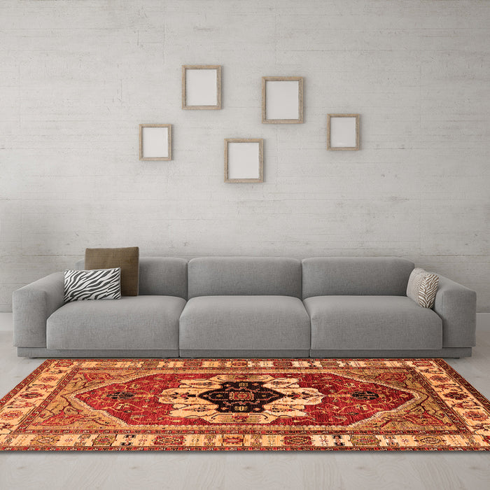 Machine Washable Persian Orange Traditional Area Rugs in a Living Room, wshurb2372org