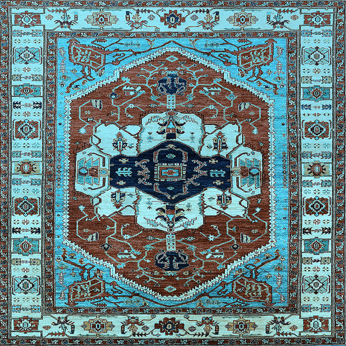 Square Machine Washable Persian Light Blue Traditional Rug, wshurb2372lblu