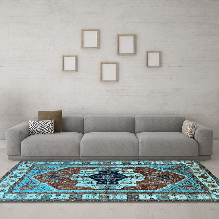 Machine Washable Persian Light Blue Traditional Rug in a Living Room, wshurb2372lblu