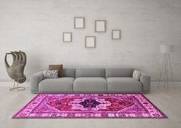Machine Washable Persian Pink Traditional Rug in a Living Room, wshurb2372pnk