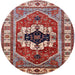 Round Machine Washable Industrial Modern Tomato Red Rug, wshurb2372