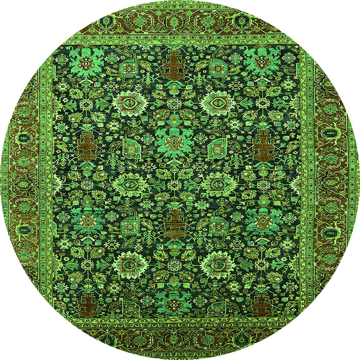 Round Machine Washable Oriental Green Industrial Area Rugs, wshurb2373grn