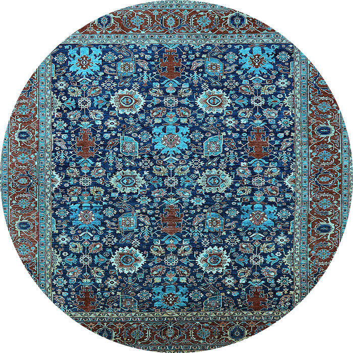 Round Machine Washable Oriental Light Blue Industrial Rug, wshurb2373lblu