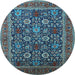 Round Machine Washable Oriental Light Blue Industrial Rug, wshurb2373lblu