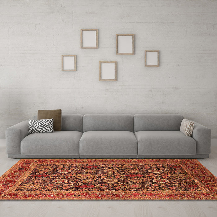 Machine Washable Oriental Orange Industrial Area Rugs in a Living Room, wshurb2373org