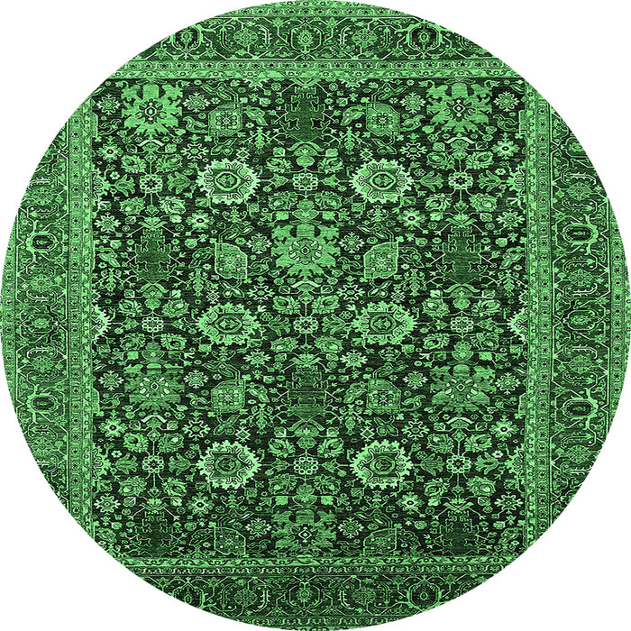 Round Machine Washable Oriental Emerald Green Industrial Area Rugs, wshurb2373emgrn