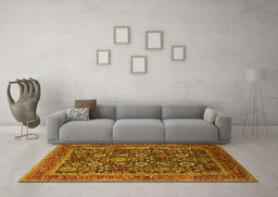 Machine Washable Oriental Yellow Industrial Rug in a Living Room, wshurb2373yw