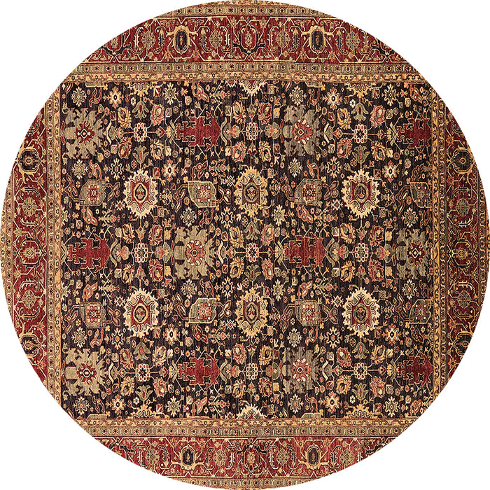 Round Machine Washable Oriental Brown Industrial Rug, wshurb2373brn